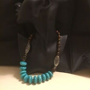 Chunky Blue Turquoise Tibetan Western Native American Boho Necklace